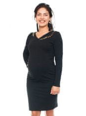Be MaaMaa Elegantní těhotenské a kojící šaty s výšivkou - černé, vel. L