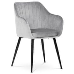 Autronic Moderní jídelní židle Jídelní židle, potah stříbrná matná sametová látka, kovové nohy, černý matný lak (PIKA SIL4)