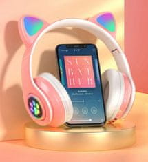 APT ZS7C Bezdrátová sluchátka Cat s tlapkou Bluetooth 5.0 růžová