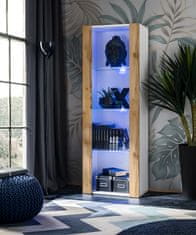komodee COPY Komodee, skříňka Tivoli, Wotan/Bílá, šířka 55 cm x výška 159 cm x hloubka 35 cm, volitelné LED diody, 3 police, do obývacího pokoje, ložnice, předsíně, s osvětlením