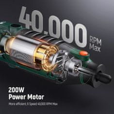 Depstech DM-200A sada akumulátorového rotačního nářadí, 220V, 10000–40000 ot/min, 128 ks příslušenství