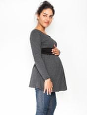 Be MaaMaa Těhotenská tunika s páskem, dlouhý rukáv Amina - grafit/pásek černý, vel. XS
