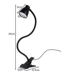 Northix Stolní lampa s klipem - USB - černá 