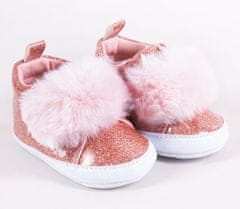 YO! Kojenecké boty/capáčky lakýrky Girl s kožešinou - růžový brokát, 0-6m, 10,5cm