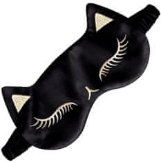 Camerazar Saténová Maska na Oči Puss Cat, Černá, 18.5 cm x 10.5 cm s Nastavitelným Elastickým Páskem