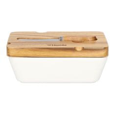Homla Máslová miska | MOOKA | porcelán s nožem a akátovým víčkem bílá | 11x16cm | 967850 Homla