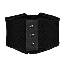 Camerazar Dámský elastický korzetový pásek, černý, syntetický materiál s vložkami z ekokůže, 70-90 cm x 11-16 cm