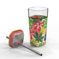 QUOKKA Liquid Cube sklenice s brčkem 540 ml, jungle flora