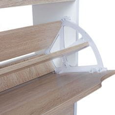 Bruxxi Botník s 4 výklopnými zásuvkami Vera, 150 cm, bílá/Sonoma dub