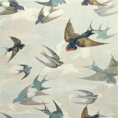 JOHN DERIAN Tapeta CHIMNEY SWALLOWS SKY BLUE, kolekce PICTURE BOOK PAPERS
