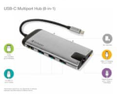 Verbatim Víceportový rozbočovač USB-C, USB 3.1 GEN 1 / 3× USB 3.0 / HDMI / SDHC / MicroSDHC / RJ45 (49142)