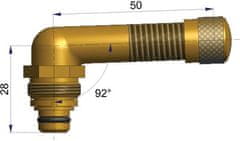 SCHRADER Bezdušový ventil typ EU – 1x zahnutý, A 28mm, B 50mm, úhel 92°