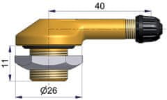 SCHRADER Bezdušový ventil typ Sephie – 1x zahnutý, díra 16mm, délka 40mm