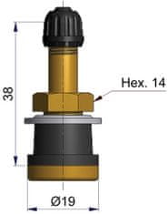 SCHRADER Bezdušový ventil TR501 – rovný, díra 16mm, délka 38mm