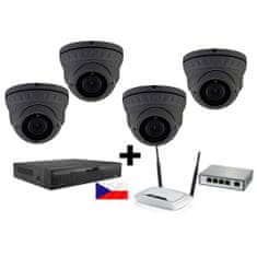 Zoneway 5MPx H265 kamerový IP POE set - 4x dome kamera NC960, NVR 2104, router, POE switch 4 + 1