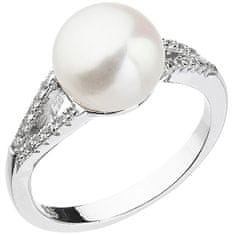 Evolution Group Něžný prsten s bílou říční perlou a zirkony 25003.1 (Obvod 52 mm)