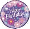 Balónek foliový narozeniny - Happy Birthday květy - 45 cm