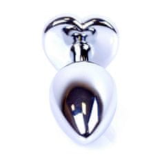 Boss Series Jewellery Silver Heart Plug Pink - stříbrný anální kolík s drahokamem ve tvaru srdce 7 x 2,7 cm