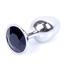 Boss Series Boss Series Jewellery Silver Plug BLACK - stříbrný anální kolík s drahokamem 7 x 2,7 cm