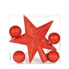 Guirma Vánoční ozdoba hvězda na špičku 19cm a 4ks koule červené