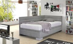 Bezvapostele Čalouněná postel NIOBE pravá, šedá, 120x200 + rošt a matrace ZDARMA