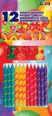 Alvarak 12ks narozeninových svíček se stojánky barevné 