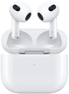 moderní sluchátka do uší apple airpods 3 generace Bluetooth připojení automatické párování s apple zařízeními dotykové ovládání odolná vodě a potu krásný zvuk