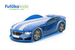 Futuka Kids Dětská postel auto UNO MOTOR + Matrace S-Alcantara + Zvedací mechanismus + LED světlomety + Spodní světlo + Spojler MODRÁ