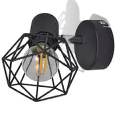 Greatstore 2 černá industriální nástěnná svítidla, drátěná stínítka + LED žárovky