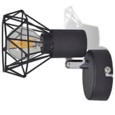 Greatstore 2 černá industriální nástěnná svítidla, drátěná stínítka + LED žárovky