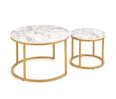 Halmar Kulatý konferenční stolek (2 ks) Paola - bílý mramor / zlatý