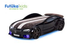 Futuka Kids Dětská postel auto NEO STAR-M + Matrace S-Alcantara + Zvedací mechanismus + LED světlomety + Spodní světlo + Spojler ČERNÁ