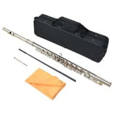 Greatstore Stříbrná příčná flétna s měkkým pouzdrem, 16 dírek