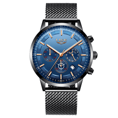 Lige Elegance a preciznost: Pánské hodinky - černá/modrá - 9877 + dárek zdarma - Exkluzivní styl