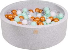 MeowBaby® Kuličkový bazén 90X30cm/200 kuliček 7Compour Hračky pro batolata z kulaté pěny Vyrobeno v EU Světle šedá: bílá/zlatá/průhledná/mátová