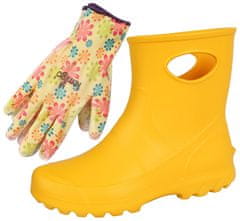 Lemigo Dámské, žluté, pěnové gumové holínky + květinové rukavice Garden Lemigo, 36