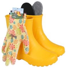 Lemigo Dámské, žluté, pěnové gumové holínky + květinové rukavice Garden Lemigo, 36