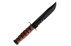 KA-BAR® KA-BAR1218 USMC Serrated Edge taktický nůž 17,9cm, černá, zoubkovaná hrana, kůže, kožené pouzdro