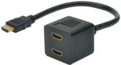 Digitus rozbočovač HDMI - 2x HDMI, M/F, pozlacené konektory, 20cm, černá