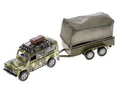 Kids Globe Auto Land Rover Defender Military 14,5 cm kov zpětný chod s přívěsem s plachtou v krabičce
