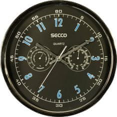 Secco Nástěnné hodiny, chrom, 30,5 cm, hygrometer, teploměr, S TS6055-51