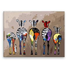 Malujsi Malování podle čísel - Barevné zebry - 40x30 cm, bez dřevěného rámu