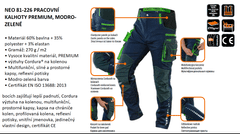 NEO TOOLS Pracovní kalhoty premium, modro-zelené, Velikost M/50