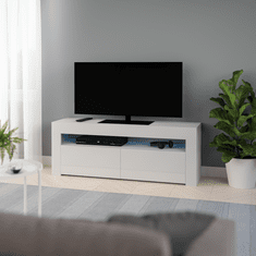 3E 3xE living.com Moderní TV stolek KIM o délce 160 cm, matná bílá / lesklá bílá LED 
