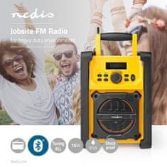 Nedis RDFM3100YW stavební FM rádio s Bluetooth, vodotěsné IPX5, 15W, žlutá / černá