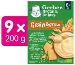Gerber Organic nemléčná kaše s příchutí sušenky 9x200 g
