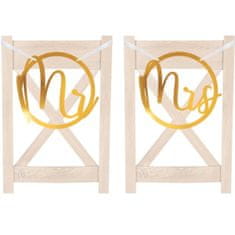 Amscan Dekorace na židle Mr a Mrs papírová, zlatá 28 x 30 cm