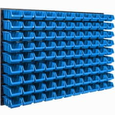 botle Nástěnný panel na nářadí 115 x 78 cm s 99 ks. Krabice závěsný Modré Boxy Skladovací systém