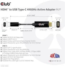 Club 3D aktivní adaptér HDMI na USB-C, 4K@60Hz, M/F