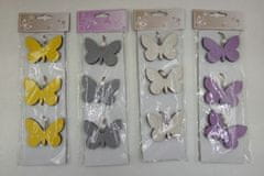 Autronic Motýlek dekorační na zavěšení, výběr z barev bílá,šedá, lila,žlutá, cena za sadu 3 kusů VEL5022